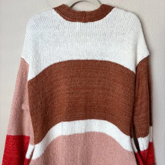 Lush Cozy Wool Blend Oversized Grandpa Colorblock Cardigan Sweater - Picture 11 of 12